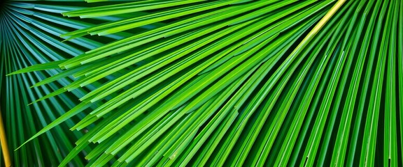 Fototapeta premium Close-up of vibrant green Chinese fan palm fronds, showing intricate texture and detail, Rhapis excelsa, Asian
