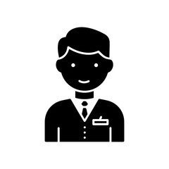 Smiling Male Employee Icon Simple Black Silhouette.