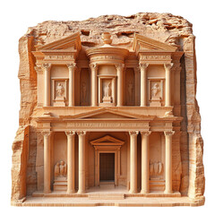 Obraz premium 3D front view illustration of the Khazneh Petra Jordan monument isolated on a white transparent background