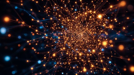 Dynamic digital network of glowing lights representing data connections and innovation