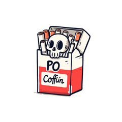 Skull in Coffin-shaped Cigarette Pack; Anti-Smoking Illustration