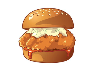 Crispy chicken sandwich topped with fresh lettuce and pickles, served in a soft sesame seed bun for a satisfying meal experience. Food concept