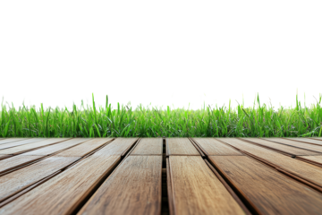 Wooden Deck and Green Grass: A striking image of a wooden deck stretches invitingly, leading the eye toward a vibrant patch of freshly cut, green grass, creating a serene contrast.