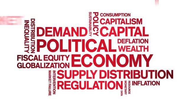 Political Economy animated word cloud-text design animation tag kinetic typography seamless loop.
