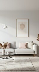 Elegant Minimalist Living Room Interior Design with Modern Artwork and Plush Textiles for Relaxation and Comfort in a Stylish Home