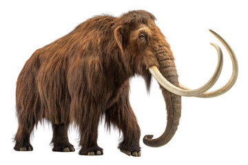 Woolly mammoth prehistoric extinct animal with long tusks isolated on white background