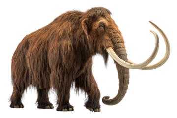 Woolly mammoth prehistoric extinct animal with long tusks isolated on white background