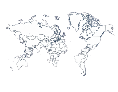 Untitled design - Minimalist World Map Outline in Thin Black Lines. Simple Vector Illustration PNG.