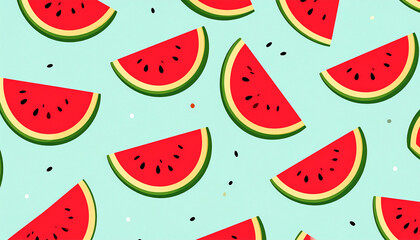 Vibrant Watermelon Slices Pattern on Light Blue Background
