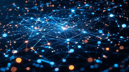 Dynamic data network visualization with glowing connections representing technology and innovation