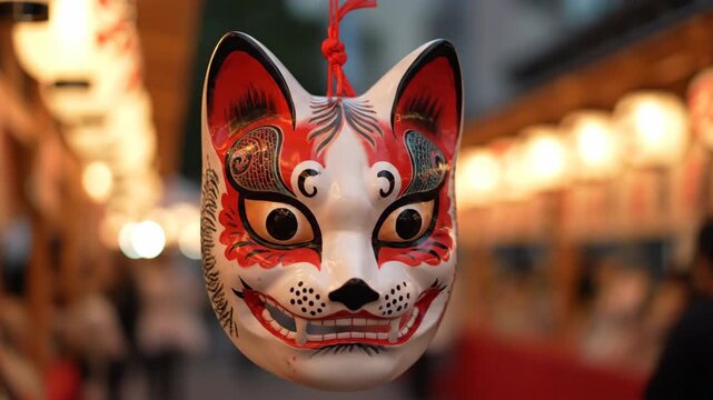 Close-up of Fox Mask Hanging at Evening Festival