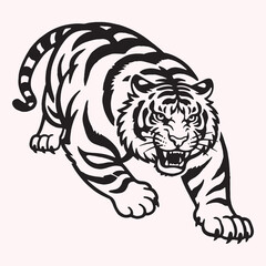 Tiger Illustration – Stylized Black and White Wildlife Predator