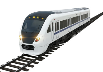 Fototapeta premium Modern highspeed passenger train isolated on transparent background, representing fast and efficient public transportation and travel