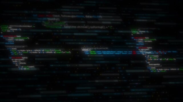 Colorful programming code on computer screen, abstract digital technology and cyber security concept