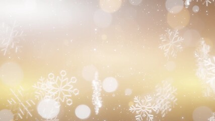Elegant white snowflakes on a golden bokeh background with sparkling light effects. Perfect for Christmas cards, holiday banners, winter event invitations, and festive graphic designs. - Powered by Adobe