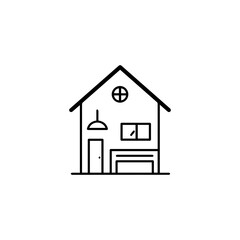 Minimalist Line Art House Illustration with Interior Details.