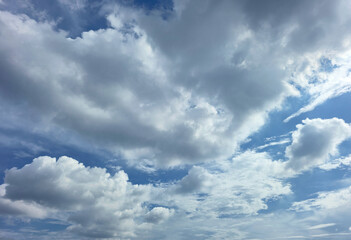 Blue Sky with White Fluffy Clouds. Natural Background for Weather, Nature, and Travel Concepts. High resolution sky texture wallpaper. Clear sunny morning sky.	Sky wallpaper