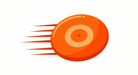 A shiny orange flying disc with concentric circles and dynamic speed lines, depicted in mid-flight motion.