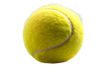 A bright yellow tennis ball with a white seam, isolated on a transparent background, ready for a game