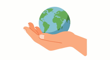 A stylized illustration of a human hand gently cupping the planet Earth, symbolizing care and protection.