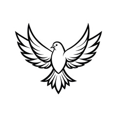 Elegant line art depiction of a dove in perfect symmetrical flight showcasing clean artistic detail
