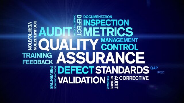 Quality Assurance animated word cloud-text design animation tag kinetic typography seamless loop.