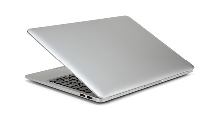 Sleek and Modern Silver Laptop with Partially Opened Display, Perfect for Remote Work and Digital Nomads Everywhere to Conduct Business