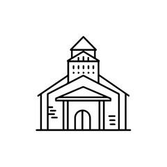 Simple Line Drawing of a Church Building with Tower.