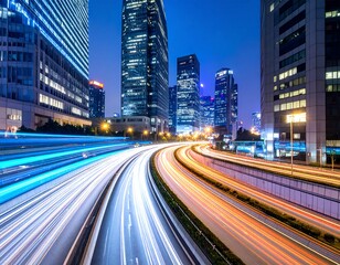 Fototapeta premium City highway at night with light trails