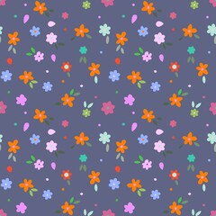 Small Colorful Flowers on Dark Background