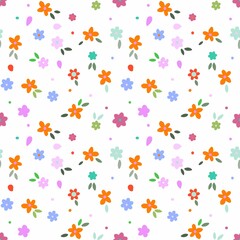Small Colorful Flowers on White Background