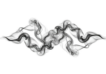 Abstract black smoke swirls and wisps isolated on transparent background