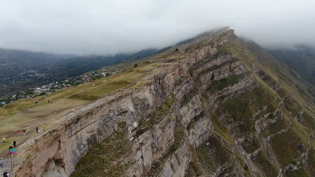 Canyon with a fast mountain river flowing along its bottom. Village of Goor, Dagestan. Russia