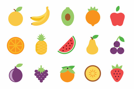 An artistic minimalist fruit icon set created for branding health-focused businesses, recipe illustrations, menu designs, and organic product packaging. 