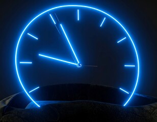 Glowing blue neon clock face on dark background
