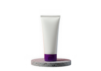 White cosmetic tube with purple cap isolated on transparent background