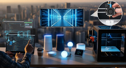 Smart home automation iot devices and 3d printing technology for futuristic living and innovation hub