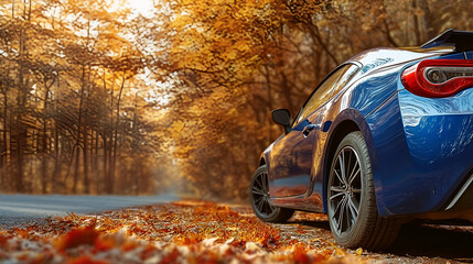 Sleek Sports Car in Autumn Landscape Automotive Lifestyle Transportation. Ai Generated Images