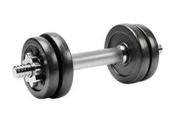 close-up of adjustable black plastic and metal dumbbell with textured handle for weight lifting