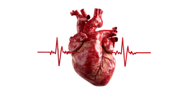 Human Heart with EKG Line Showing Vital Sign, cut out transparent