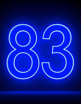 Glowing neon blue numerals eighty-three on dark background