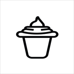 A minimalist, outline-style vector icon depicting a cup filled with a swirl of soft-serve ice cream, frozen yogurt, or a similar dessert. This clean line icon is perfect for UI ux designs and projects
