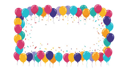 a festive rectangular frame composed of colorful balloons and scattered confetti for celebratory events and decorations