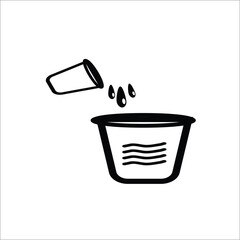 A clean and modern bold outline icon depicting a smaller cup pouring liquid into a larger one. This minimalist pictogram is ideal for illustrating processes like pouring, decanting, or adding material