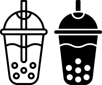 Flat Vector Black Silhouette of Bubble Tea and Milkshake Cups   Ideal for Beverage Packaging, Mobile Apps, Cafe Menus, UI Kits, and Restaurant Branding