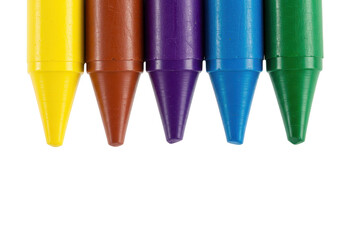 Set of five colorful crayons isolated on transparent background