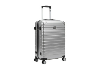 Silver wheeled suitcase isolated on transparent background