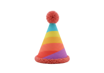 Colorful birthday party hat with pom-pom on a black background