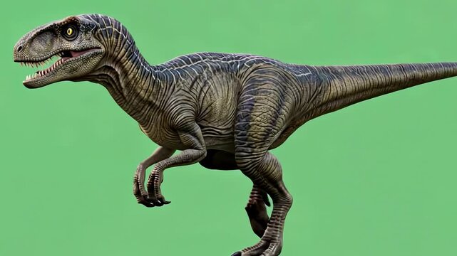 Raptor with yellow eyes and black stripes against a green background