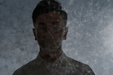 人物とネットワークをイメージしたCGの合成写真